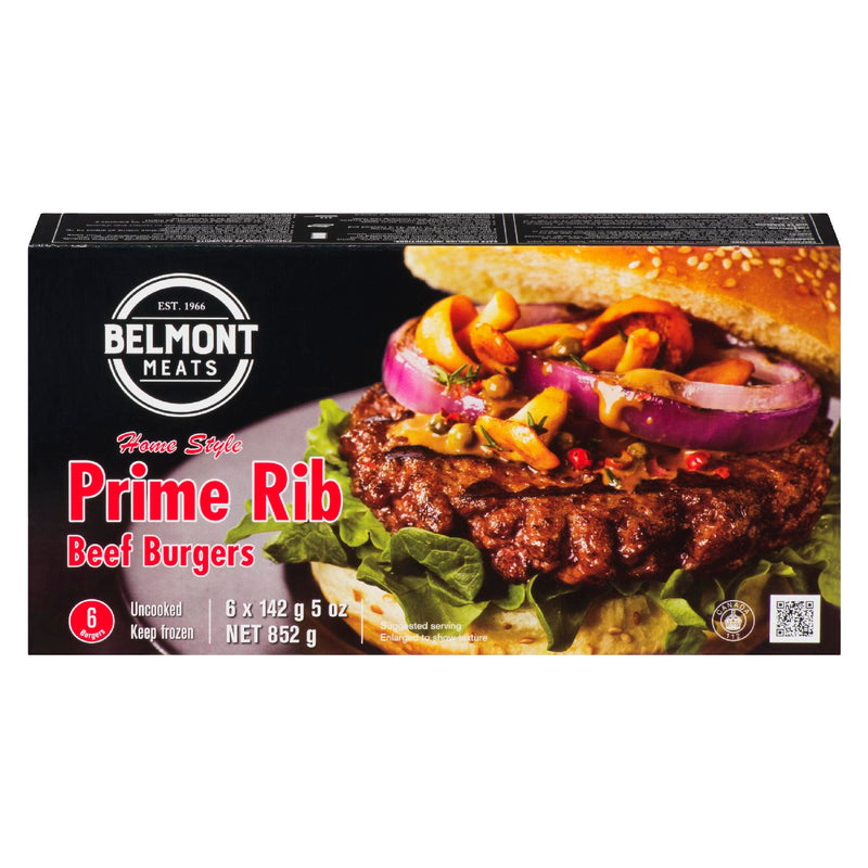 Belmont Meats Prime Rib Beef Burgers, 142 g, 6 ct