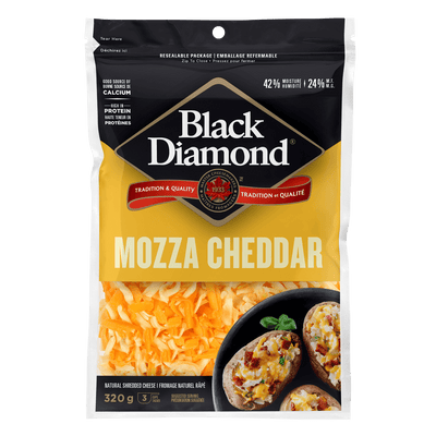 Black Diamond Mozza Cheddar Shredded Cheese, 320 g