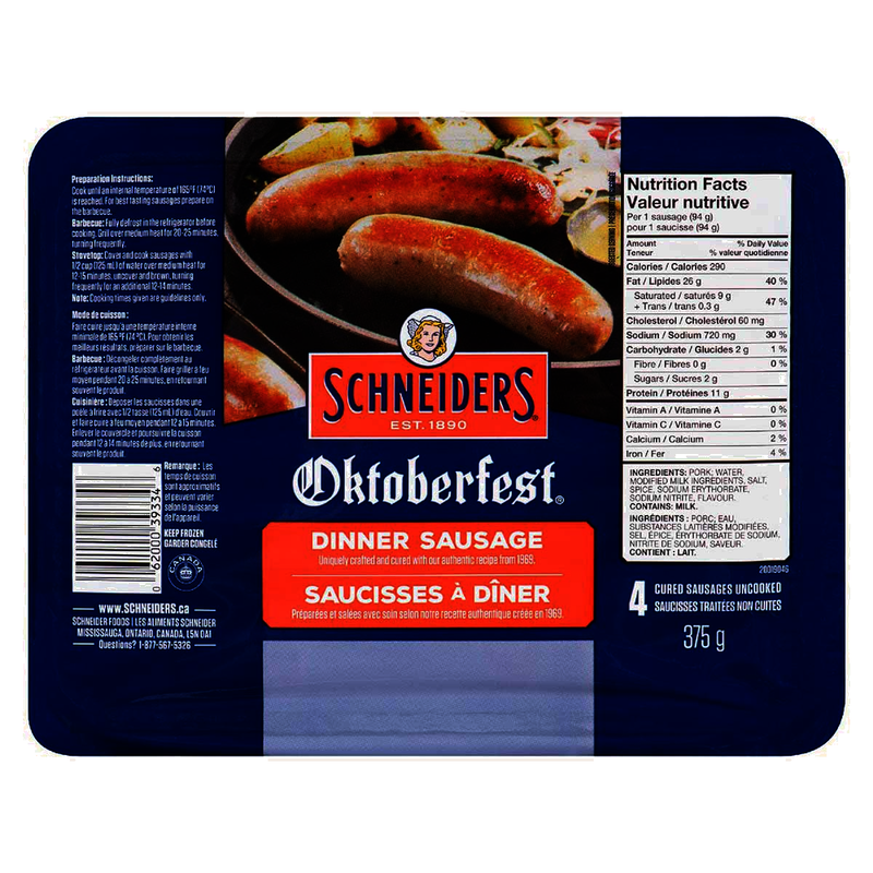 Schneider's Oktoberfest Uncooked Dinner Sausage, 375 g, 4 ct
