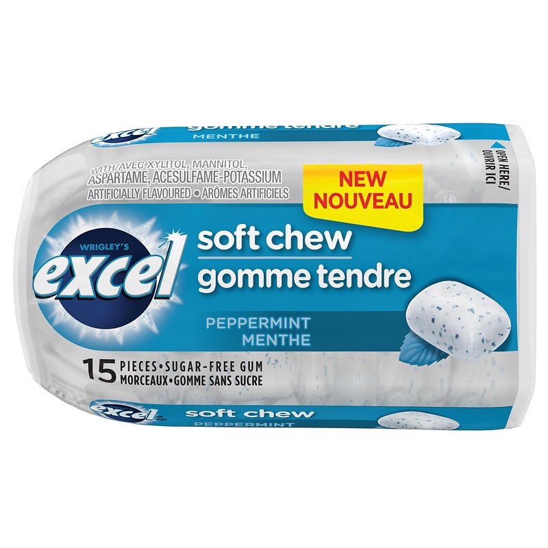 Excel Soft Chew Peppermint Gum, 15 pieces