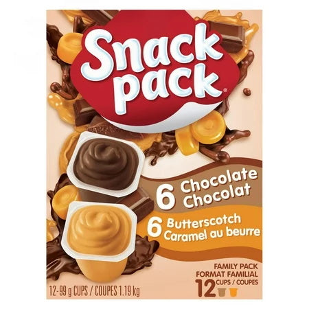Snack Pack Family Pack Chocolate & Butterscotch Pudding, 1.19 kg   (12 x 99 g)