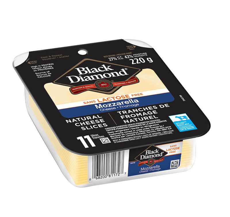 Black Diamond Natural Lactose Free Mozzarella Cheese Slices, 220 g