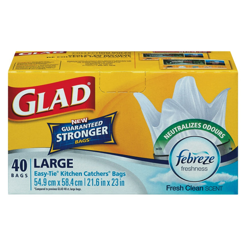 Glad Large Easy Tie Kitchen Catcher's With Febreze, 40ct
