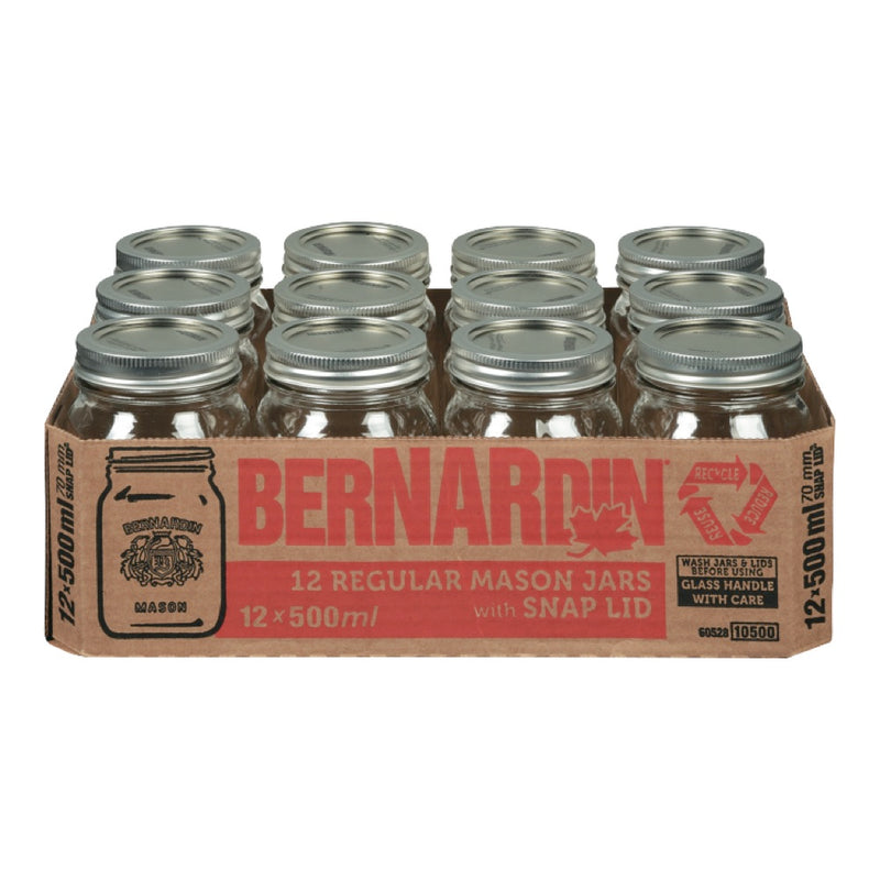 Bernardin Regular Mason Jars With Snap Lids, 12 x 500mL