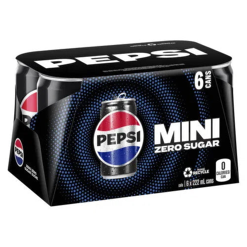 Pepsi Zero Sugar Mini, 6 x 222mL