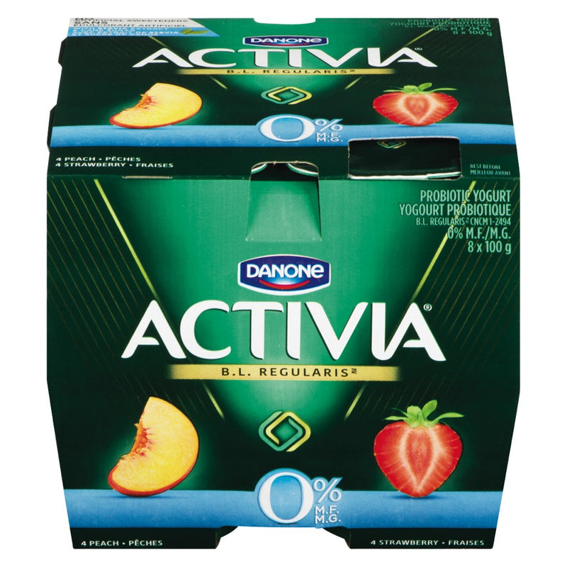 Activia 0% Peach/Strawberry Probiotic Yogurt, 8 x 100 g