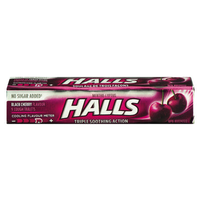 Halls Black Cherry Triple Soothing Action No Sugar Added Cough Drops, 9 ct
