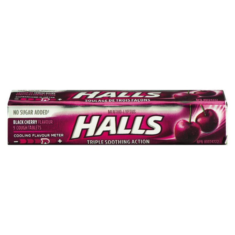 Halls Black Cherry Triple Soothing Action No Sugar Added Cough Drops, 9 ct