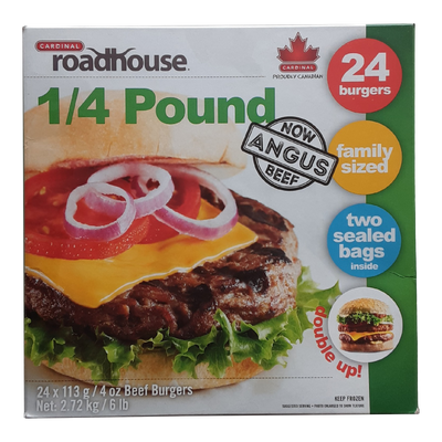 Cardinal Roadhouse 1/4 Pound Angus Beef Burgers, 24 ct, 113 g