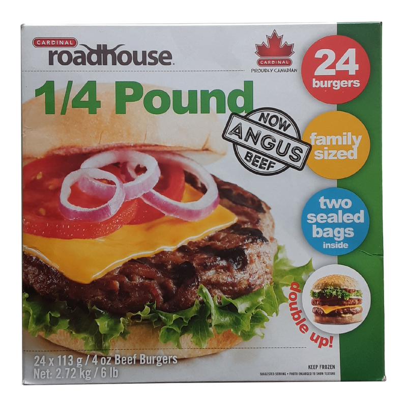 Cardinal Roadhouse 1/4 Pound Angus Beef Burgers, 24 ct, 113 g