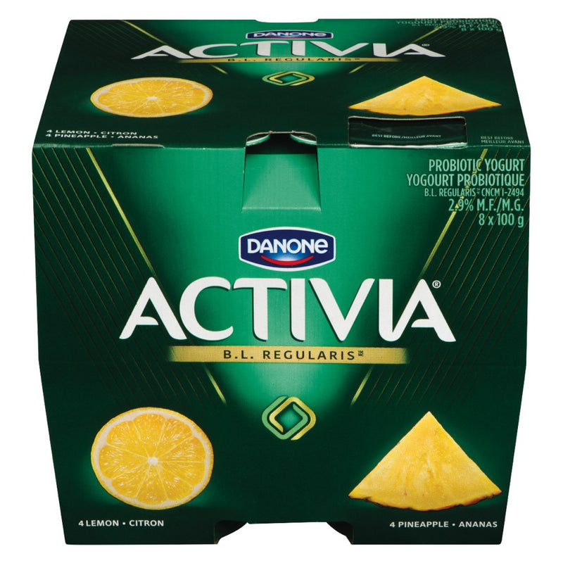 Activia Lemon/Pineapple Probiotic Yogurt, 8 x 100 g