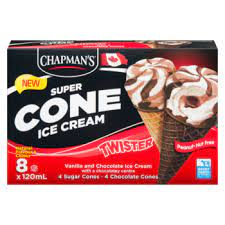Chapman's Super Cones Vanilla & Chocolate Twisters With Chocolate Centre, 8 x 120 mL