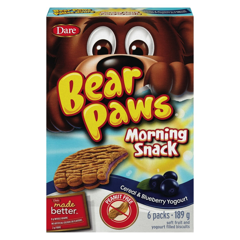 Dare Bear Paws Cereal & Blueberry Yogurt Filled Biscuits, 189 g