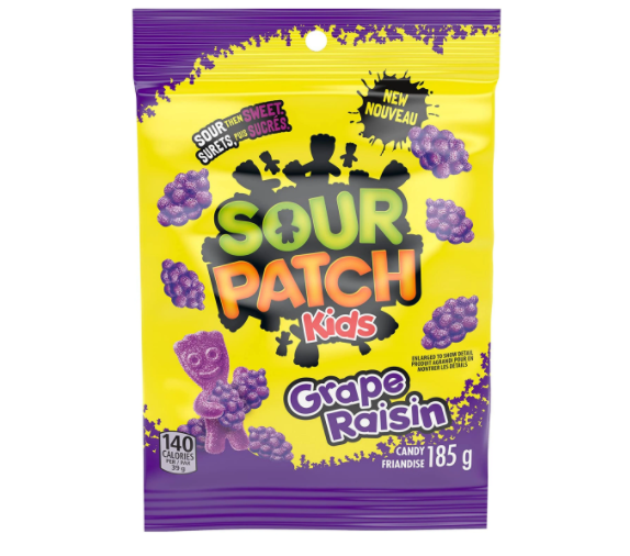Sour Patch Kids Sour Then Sweet Grape Raisin Candy, 185 g