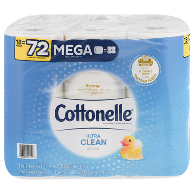 Cottonelle Ultra Clean Mega Rolls 1-Ply Toilet Paper, 18 rolls