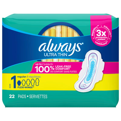 Always Ultra Thin Flexi-Wings Regular Size 1 Pads, 22 pads