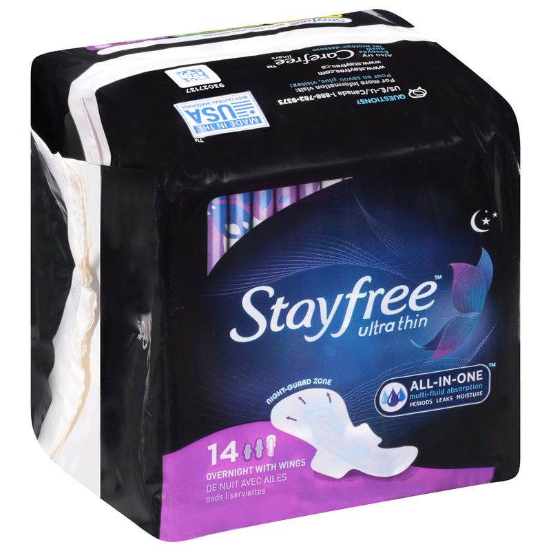 Stayfree Ultra Thin Pads Overnight with Wings,  14 count