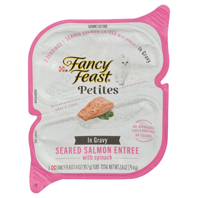 Fancy Feast Gourmet Seared Salmon Entrée With Spinach In Gravy Petites Cat Food, 2 x 39.7 g
