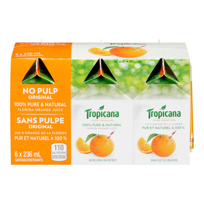 Tropicana No Pulp 100% Florida Orange Juice, 236 mL, 6 ct