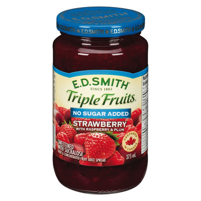 E.D. Smith Triple Fruits No Sugar Added Strawberry With Raspberry & Plum Jam, 375 mL