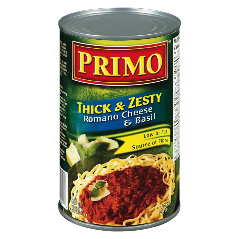 Primo Thick & Zesty Romano Cheese & Basil Pasta Sauce, 680 mL