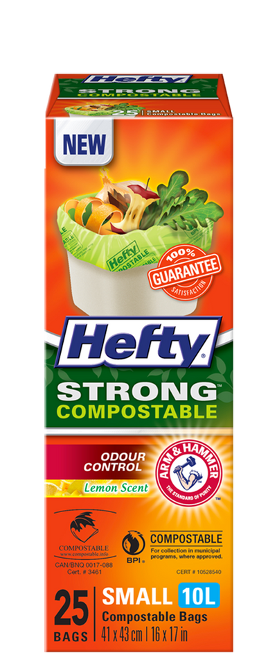 HEFTY STRONG COMPOSTABLE GARBAGE BAGS, 25pk