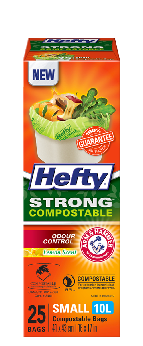 HEFTY STRONG COMPOSTABLE GARBAGE BAGS, 25pk