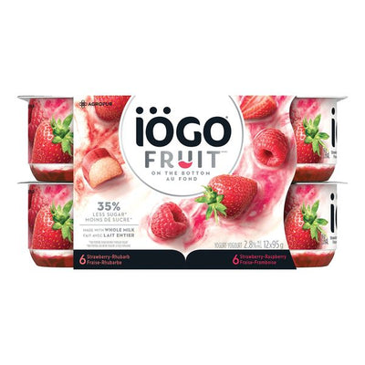 Iögo Strawberry-Rhubarb / Strawberry-Raspberry Fruit Yogurt, 95 g, 12 ct