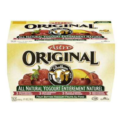 Astro Original All Natural Yogurt Raspberry,/Strawberry/Black Cherry/Nectarine, 12 x 100g