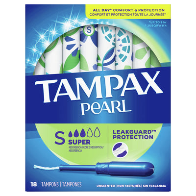 Tampax Pearl Plastic, Super Absorbency, Unscented Tampons, 18 count