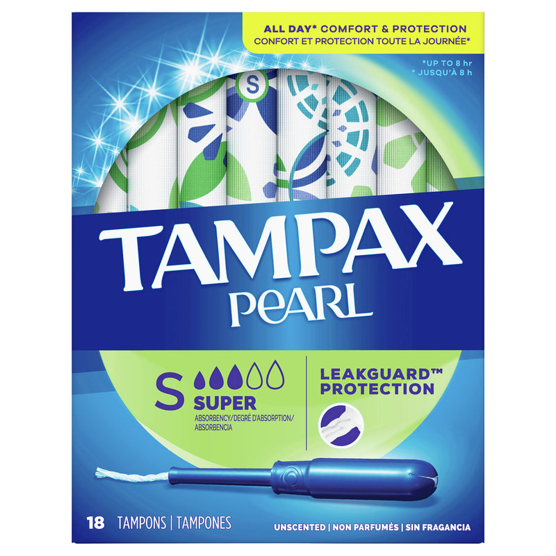 Tampax Pearl Plastic, Super Absorbency, Unscented Tampons, 18 count