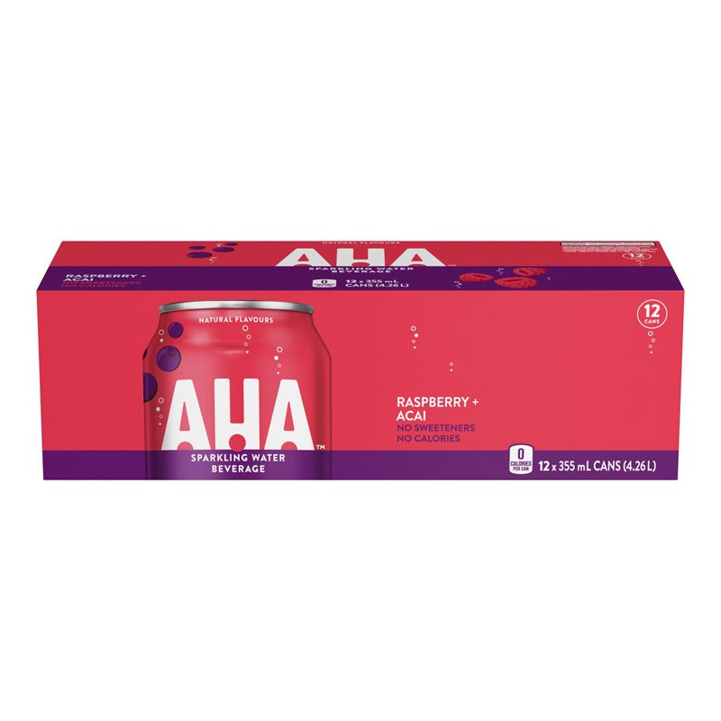 Aha Raspberry Acai Sparkling Water, 355 mL, 12 ct