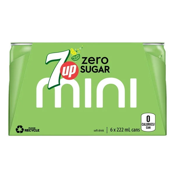 7 Up Mini Zero Sugar Soft Drinks, 222 ml, 6 ct