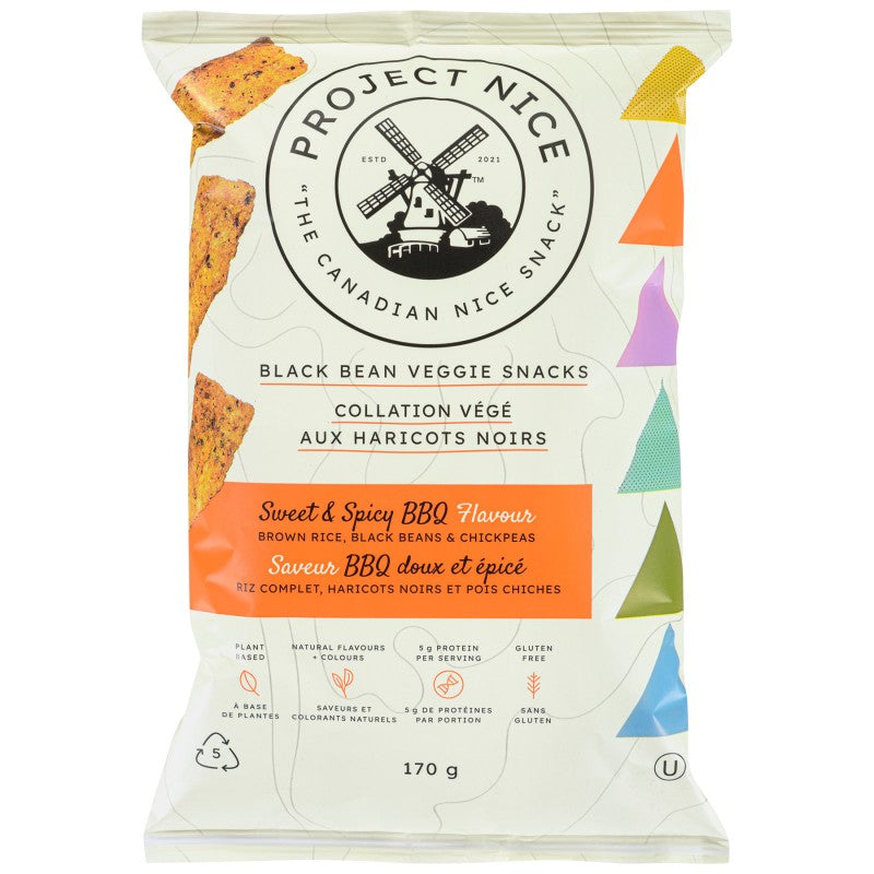 Old Dutch Project Nice Black Bean Sweet & Spicy Bbq Flavour Plant Based Gluten Free Snack, 170 g