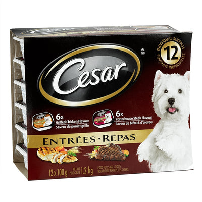 Cesar Grilled Chicken & Steak Flavour Entrees For Small Dogs, 1.2 kg, 12 ct