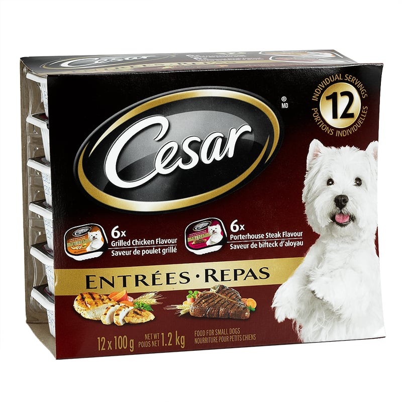 Cesar Grilled Chicken & Steak Flavour Entrees For Small Dogs, 1.2 kg, 12 ct