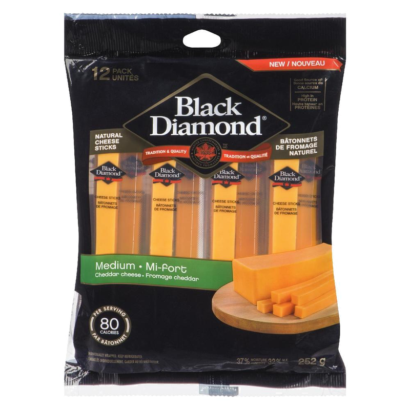 Black Diamond Medium Cheddar Cheese Sticks, 252 g