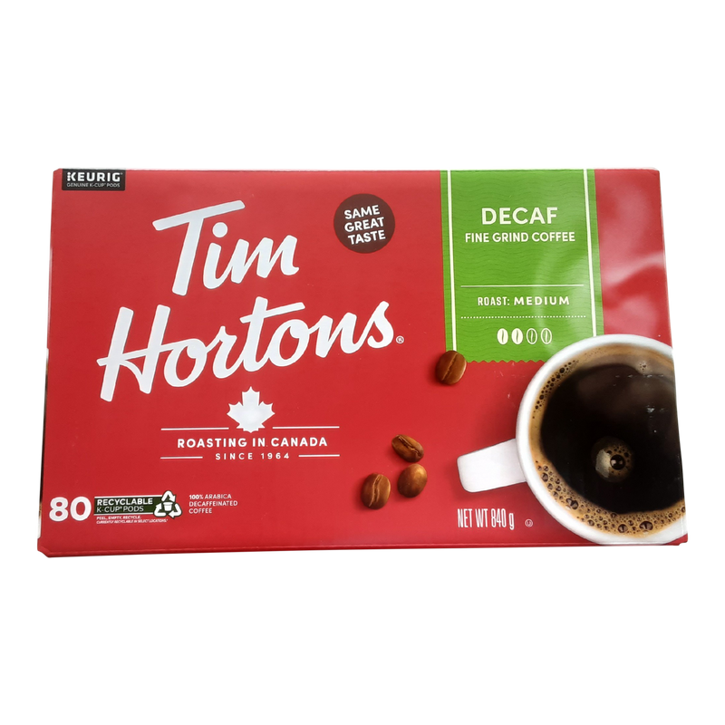 Tim Hortons Original Fine Grind Medium Roast Decaf Coffee Pods, 80 ct