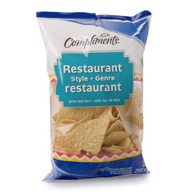Compliments Restaurant Style White Corn Tortilla Chips With Sea Salt, 250 g