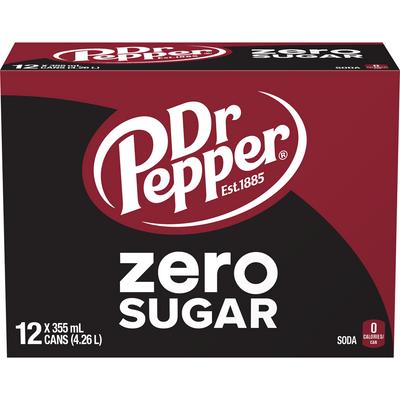 Dr Pepper Zero Sugar, 12 x 355 mL