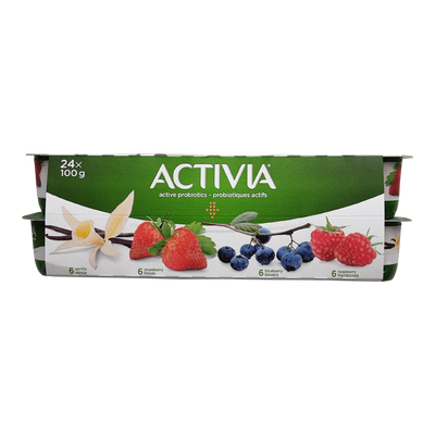 Activia Probiotic Yogurt Variety Pack Vanilla/Strawberry/Blueberry/Raspberry, 24 ct