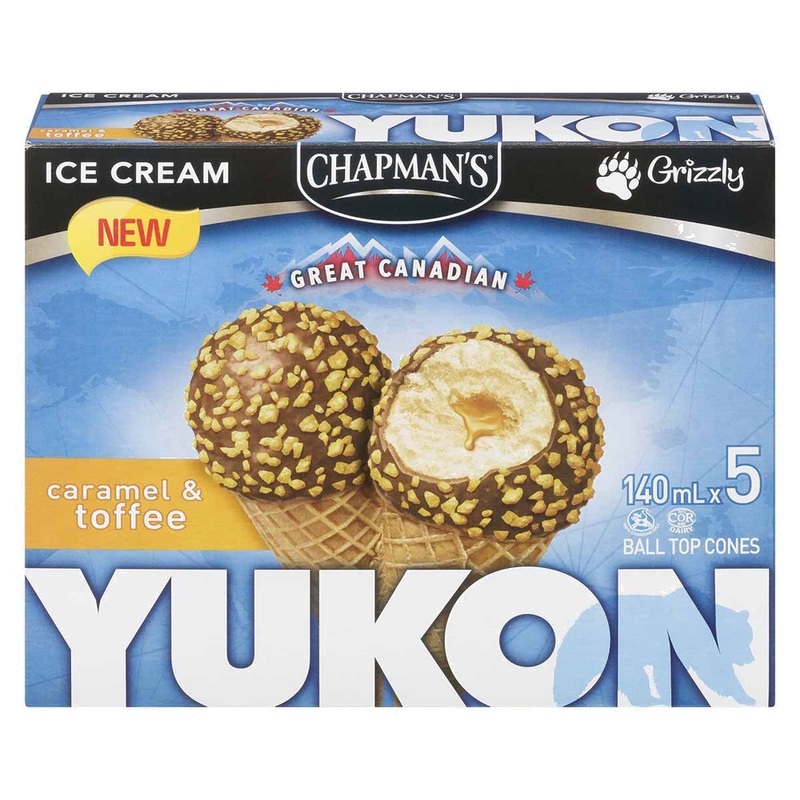 Chapman's Yukon Grizzly Caramel With Caramel Centre & Toffee Cones, 5 x 140 mL