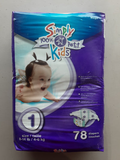 Simply Kids Mega Size 1 Baby Diapers, 78 ct