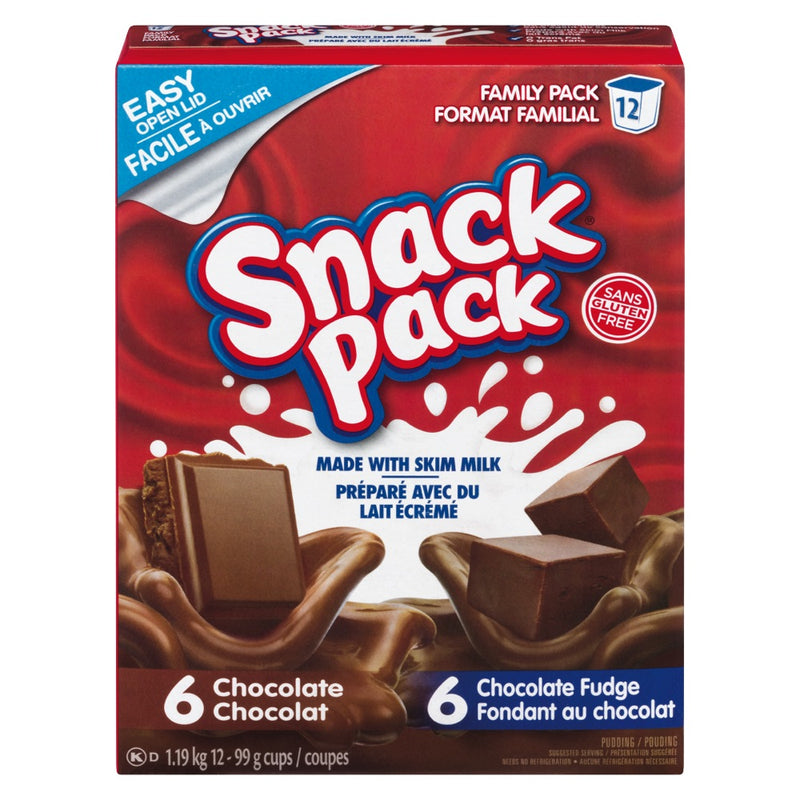 Snack Pack Family Pack Chocolate & Chocolate Fudge Pudding, 1.19 kg (12 x 99 g)