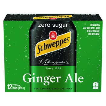 Schweppes Ginger Ale Zero Sugar, 12 x 355mL