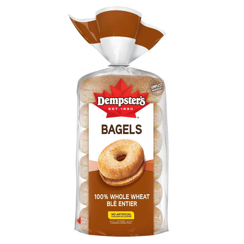 Dempster's Bagels 100% Whole Wheat, 6 ct