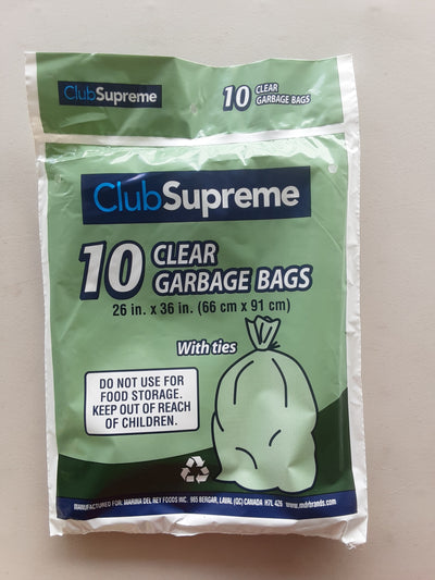 Club Supreme Clear Outdoor Garbage Bags, 10pk