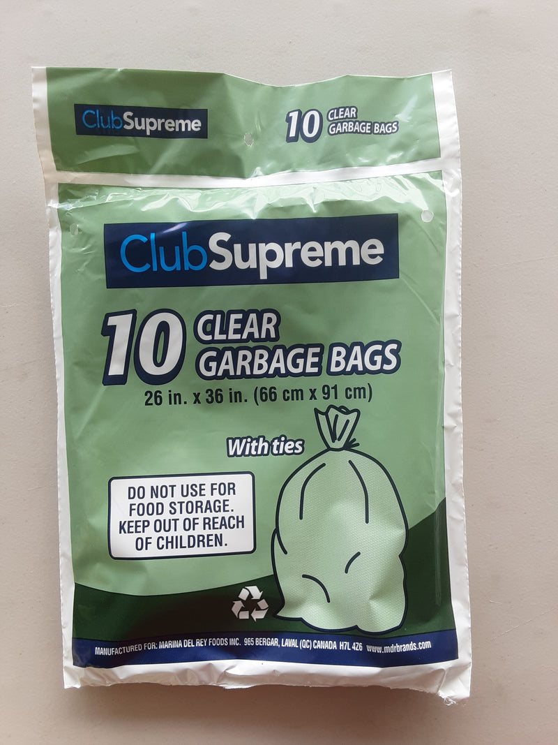 Club Supreme Clear Outdoor Garbage Bags, 10pk
