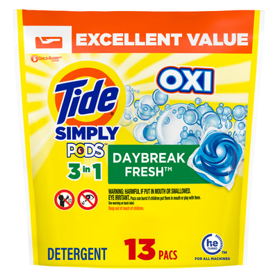 Tide Simply PODS +Oxi Liquid Detergent Pacs Daybreak Fresh 13 count Laundry, 13