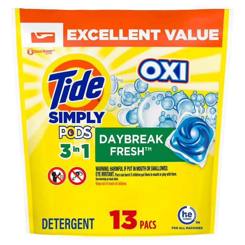 Tide Simply PODS +Oxi Liquid Detergent Pacs Daybreak Fresh 13 count Laundry, 13
